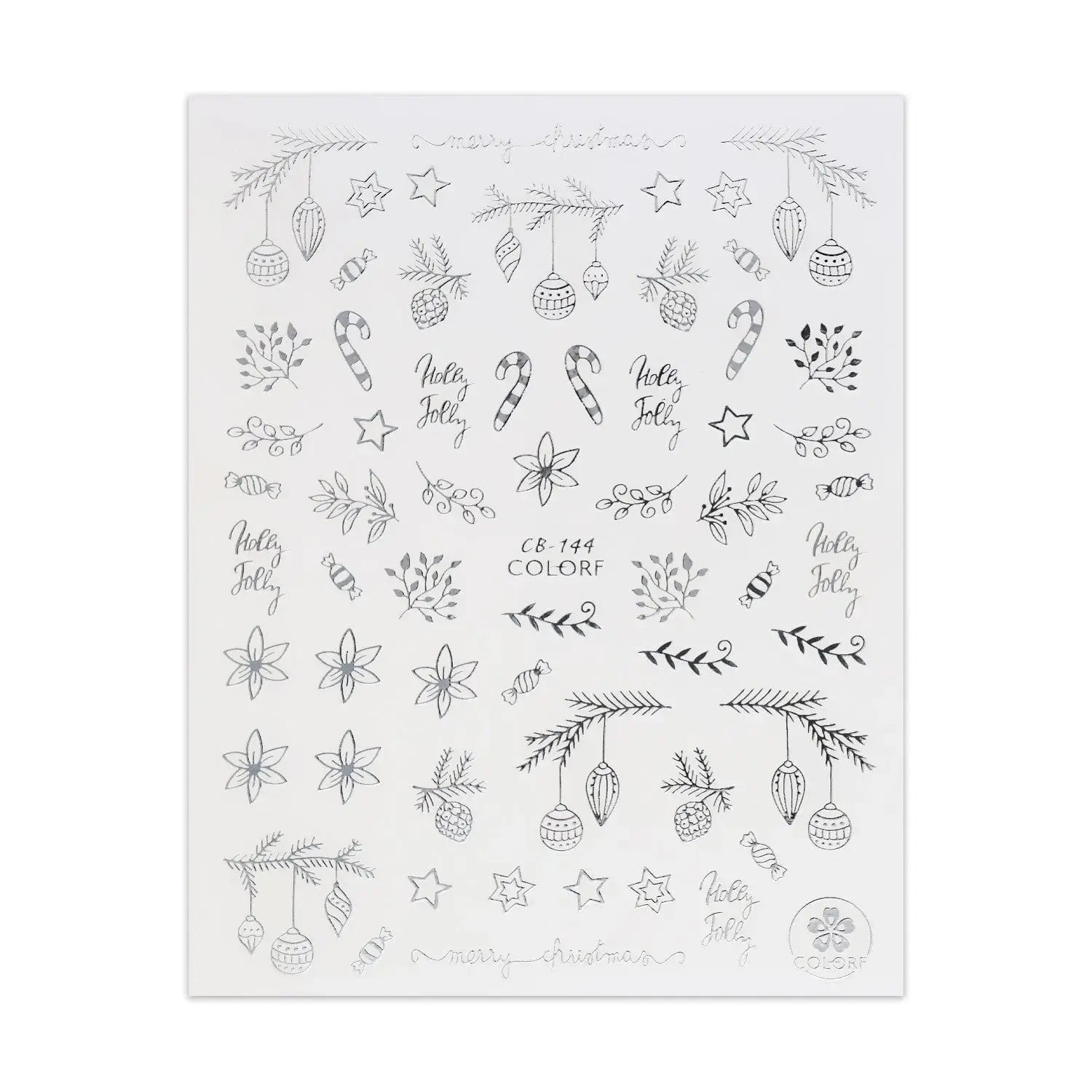 Christmas Sticker - Silver Baubles & Poinsettia   Naio Nails