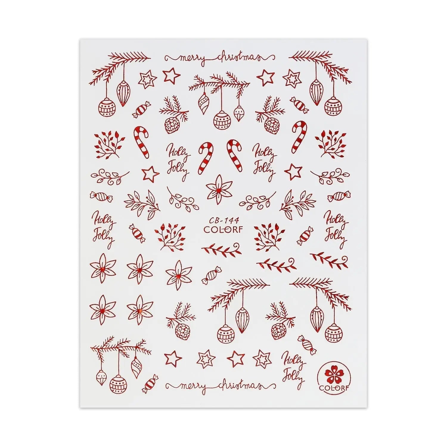 Christmas Sticker - Red Baubles & Poinsettia   Naio Nails